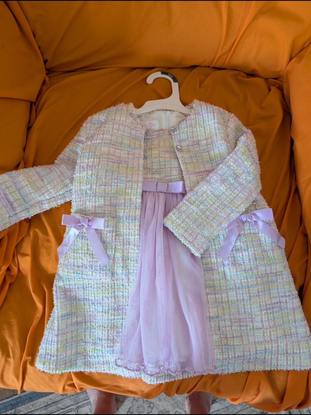 Girls Pastel Tweed Coat Dress with Lilac Tulle Skirt